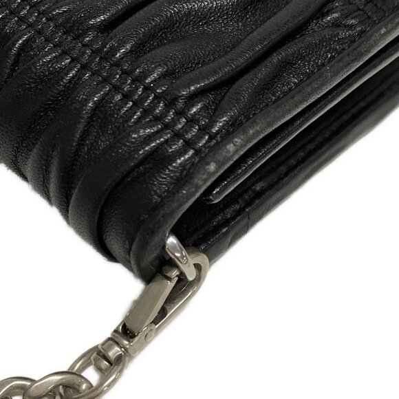Auth PRADA Gathered Wallet Black Leather Other Style Wallet - Picture 7 of 11